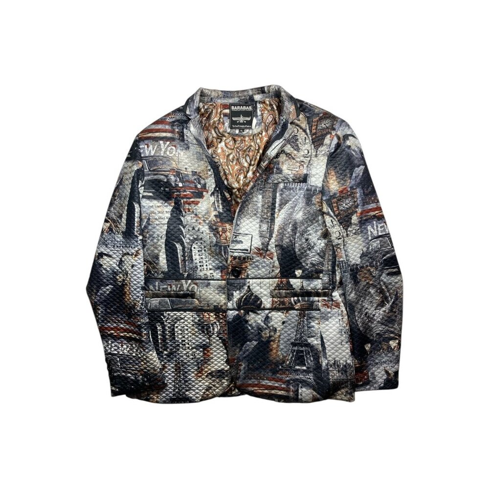 Barabas Men's XL New York All Over Print Waffle Jacket Blazer Paisley Interior